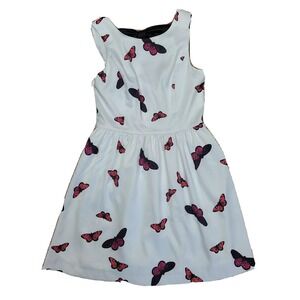 Eric + Lani Dress Womens Small‎ White Pink Butterfly Sleeveless Garden Summer